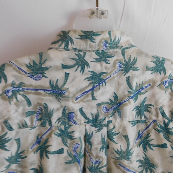 Bugle Boy Mens Hawaiian Palm Trees Shirt Large Blue Short Sleeve Button Front - Picture 5 of 8